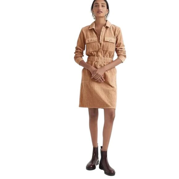 J. Crew Dresses & Skirts - J. Crew Zip-Front Cinched Dress in Corduroy Tan Size 10 Style #BK860 Fall 2022